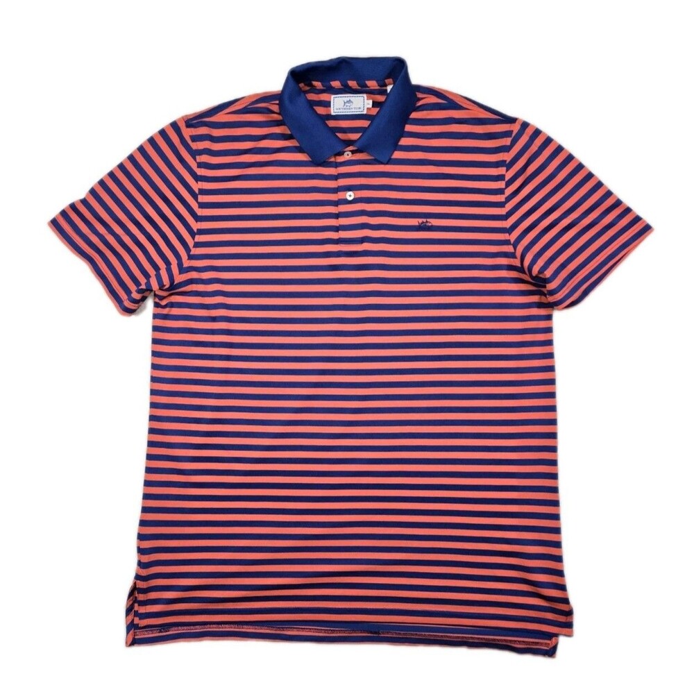 Mens Vineyard Vines Striped Polo Shirt Blue Orange XL